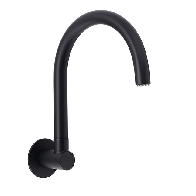 Matt Black Round Gooseneck Arm Faucet Outlet Wall Mounted Bath Tub Filler Spout.