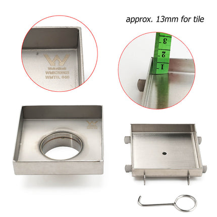Stainless Steel 100mm Square Tile Insert Shower Grate Floor Drain 50mm Outlet.