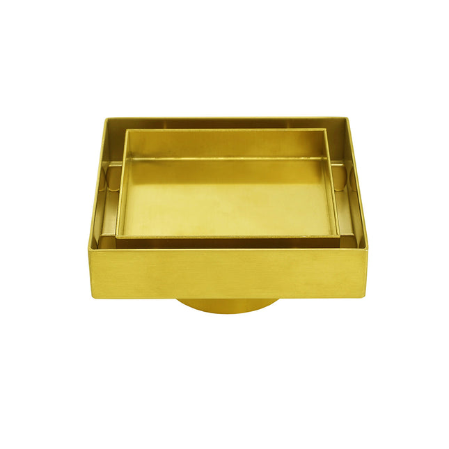 Brushed Gold 100mm Square Tile Insert Floor Drain Tiny Shower Grate 50mm Waste.