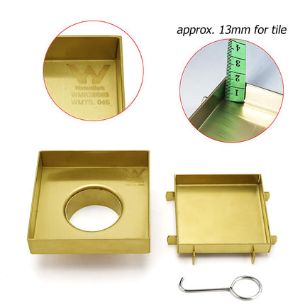 Brushed Gold 100mm Square Tile Insert Floor Drain Tiny Shower Grate 50mm Waste.