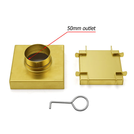 Brushed Gold 100mm Square Tile Insert Floor Drain Tiny Shower Grate 50mm Waste.