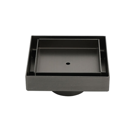 Gun Metal 100mm Square Tile Insert Floor Drain Small Shower Grate 50mm Waste Set.