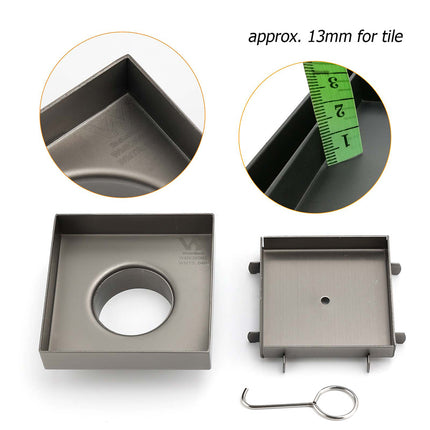 Gun Metal 100mm Square Tile Insert Floor Drain Small Shower Grate 50mm Waste Set.