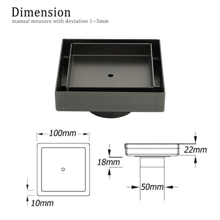 Gun Metal 100mm Square Tile Insert Floor Drain Small Shower Grate 50mm Waste Set.