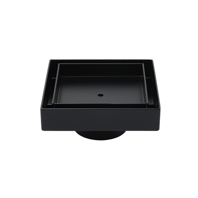 WaterMark Matt Black 100x100mm Square Tile Insert Shower Grate Floor Drain 50mm Waste.