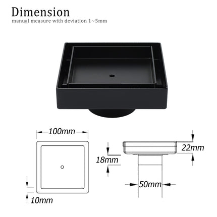 WaterMark Matt Black 100x100mm Square Tile Insert Shower Grate Floor Drain 50mm Waste.