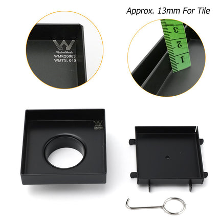 WaterMark Matt Black 100x100mm Square Tile Insert Shower Grate Floor Drain 50mm Waste.
