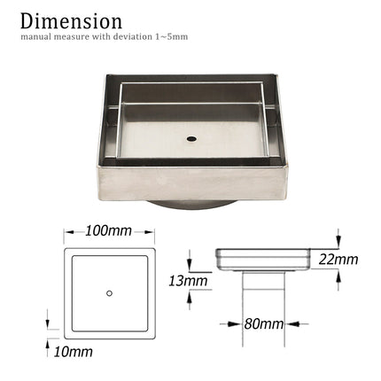 WaterMark Brushed 100mm Square Tile Insert Shower Grate Floor Drain 80mm Waste.