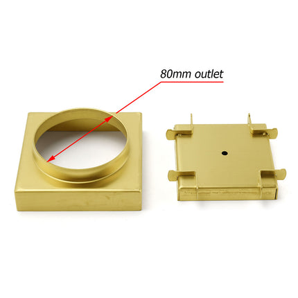 Brushed Gold 100x100mm Tile Insert Floor Drain Square Shower Grate 80mm Waste.