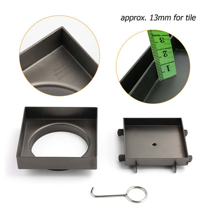 Gun Metal 100x100mm Square Tile Insert Floor Drain Small Shower Grate 80mm Waste.