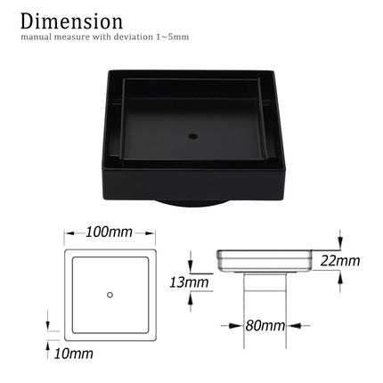 Matt Black Square 100x100mm Tile Insert Floor Drain Shower Grate 80mm Outlet Waste.