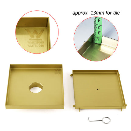 Brushed Gold Large 200mm Tile Insert Floor Drain Shower Grate 50mm Waste Outet.