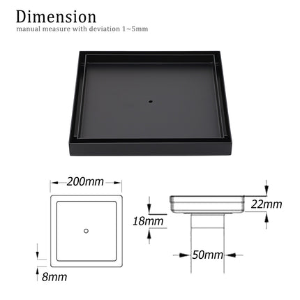 Matt Black Bathroom Big 200mm Tile Insert Floor Drain Shower Grate 50mm Outlet.