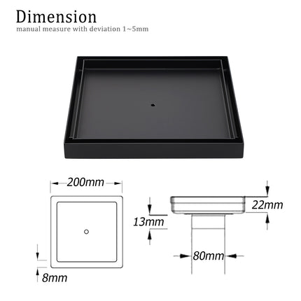 Watermark Matt Black Large 200mm Tile Insert Floor Drain Shower Grate 80mm Waste.