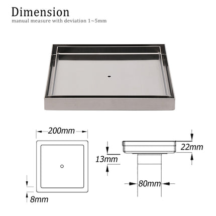 Bathroom Large Square 200x200mm Tile Insert Floor Drain Shower Grate 80mm Waste.