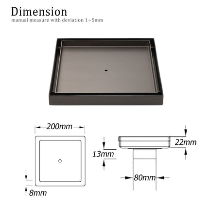 Gun Metal Large Square 200x200mm Tile Insert Floor Drain Shower Grate 80mm Waste.