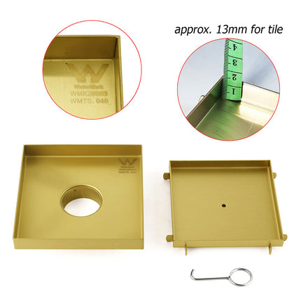 Brushed Gold Square 150x150mm Tile Insert Floor Drain Shower Grate 50mm Waste.