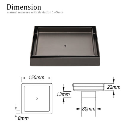 Bathroom Gun Metal 150mm Tile Insert Floor Drain Shower Grate 80mm Waste Outlet.