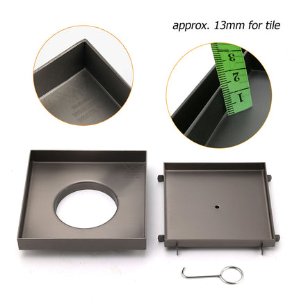 Bathroom Gun Metal 150mm Tile Insert Floor Drain Shower Grate 80mm Waste Outlet.
