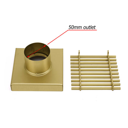Brushed Gold Smart Square 100mm Strip Fence Floor Drain Shower Grate 50mm Waste.