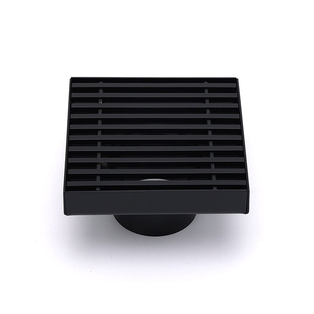 Matt Black 100mm Square Strip Fence Shower Grate Bathroom Floor Drain 50mm Waste.