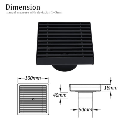 Matt Black 100mm Square Strip Fence Shower Grate Bathroom Floor Drain 50mm Waste.