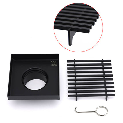 Matt Black 100mm Square Strip Fence Shower Grate Bathroom Floor Drain 50mm Waste.