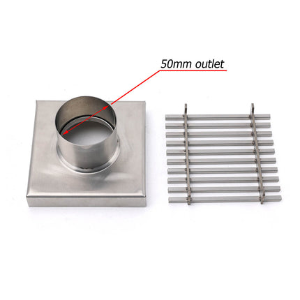 Bathroom SUS 100mm Square Strip Fence Sword Shower Grate Floor Drain 50mm Outlet.
