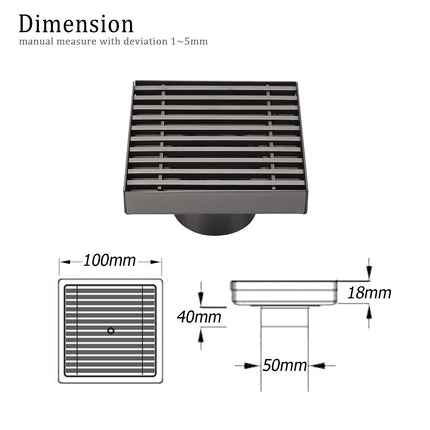 Gun Metal SUS 100mm Square Strip Fence Floor Drain Small Shower Grate 50mm Waste.