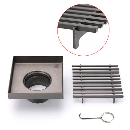 Gun Metal SUS 100mm Square Strip Fence Floor Drain Small Shower Grate 50mm Waste.