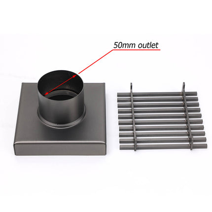 Gun Metal SUS 100mm Square Strip Fence Floor Drain Small Shower Grate 50mm Waste.