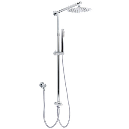 WELS Chrome Round 8" Stainless Steel Rain Head Stick Handheld Sliding Rail Arm Dual Shower Set.