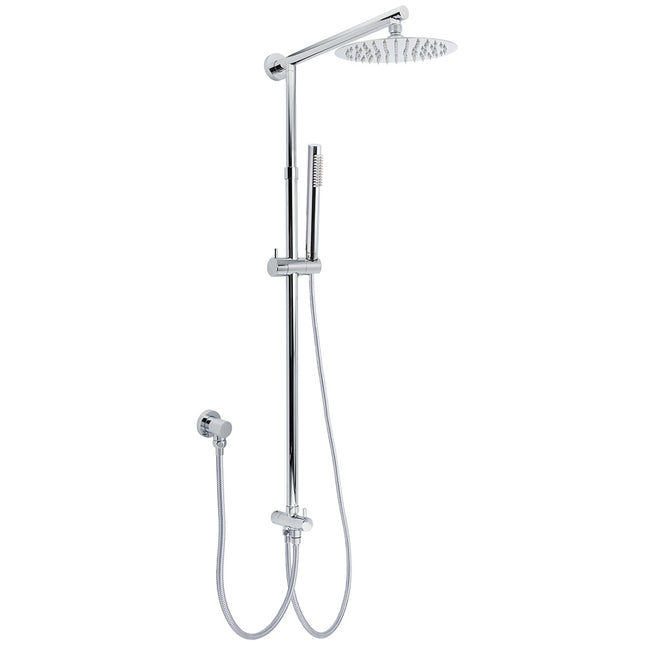 WELS Chrome Round 8" Stainless Steel Rain Head Stick Handheld Sliding Rail Arm Dual Shower Set.