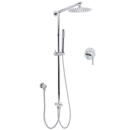 WELS Chrome Round 2in1 8" Stainless Steel Rainfall Head Handheld Sliding Wall Rail Shower Mixer Set.