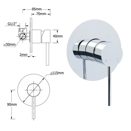 WELS Chrome Round 2in1 8" Stainless Steel Rainfall Head Handheld Sliding Wall Rail Shower Mixer Set.