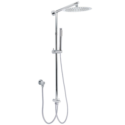 WELS Chrome 10" Round Rain Handheld Double Shower Head Rose Sliding Rail Arm Diverter Set.