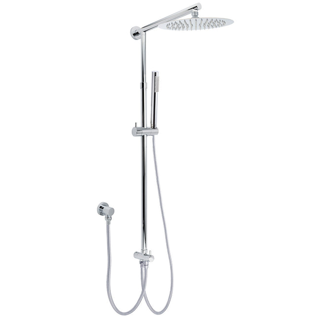 WELS Chrome 10" Round Rain Handheld Double Shower Head Rose Sliding Rail Arm Diverter Set.