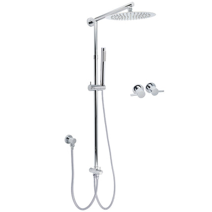 WELS Chrome 10" Round Rain Handheld Twin Shower Head Arm Sliding Rail Arm Double Taps Control.