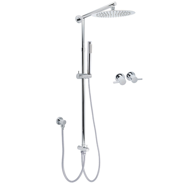 WELS Chrome 10" Round Rain Handheld Twin Shower Head Arm Sliding Rail Arm Double Taps Control.