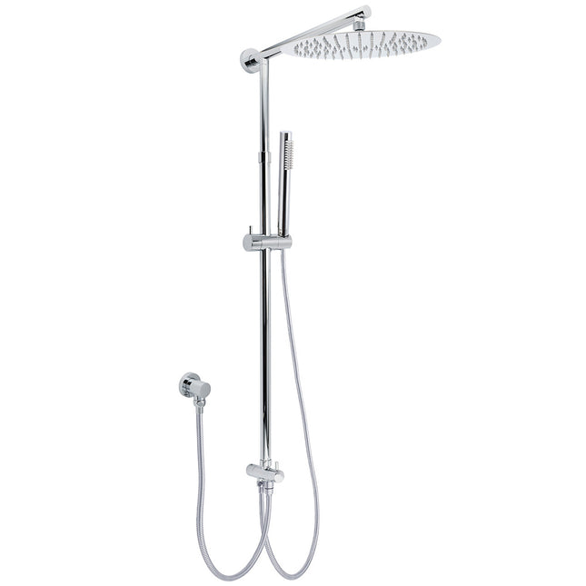 WELS Chrome Round Large 12" Rain Shower Head Single Mode Handheld Wall Arm Rail 2in1 Set.