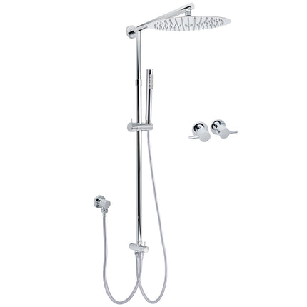 WELS Round Large 12" Rain 2in1 Shower Head Stainless Steel Handheld Wall Rail Brass Twin Taps Set.