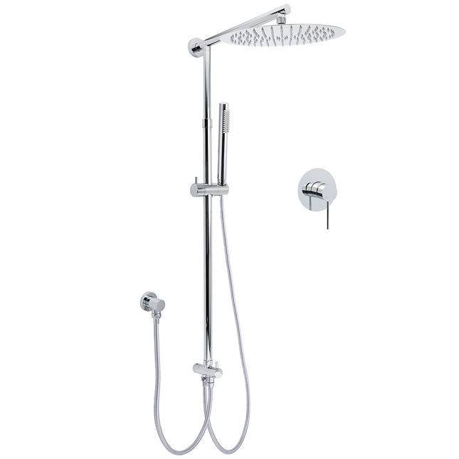 WELS Round 12" Rain Twin Shower Head Stainless Steel Handheld Wall Rail Chrome Mixer Valve Set.
