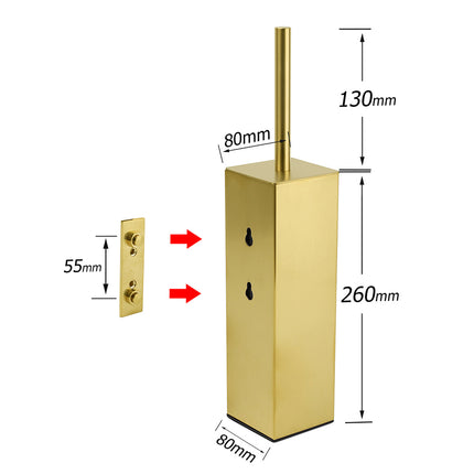 Brushed Gold Modern Stainless Steel Square Toilet Brush Wall Mounted Holder Cup.