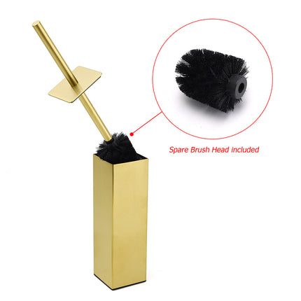 Brushed Gold Modern Stainless Steel Square Toilet Brush Wall Mounted Holder Cup.