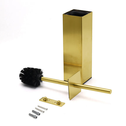 Brushed Gold Modern Stainless Steel Square Toilet Brush Wall Mounted Holder Cup.