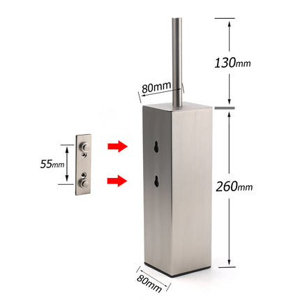 Brushed Nickel Cubic Square Toilet Brush Stainless Steel Wall Mounted Holder Cup.