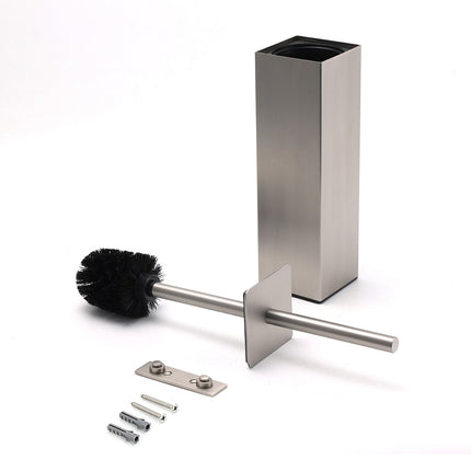 Brushed Nickel Cubic Square Toilet Brush Stainless Steel Wall Mounted Holder Cup.