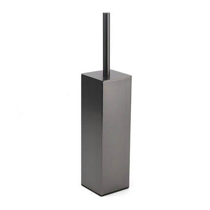 Bathroom Gun Metal Grey Square Toilet Brush 304 Stainless Steel Holder Cup Kit.