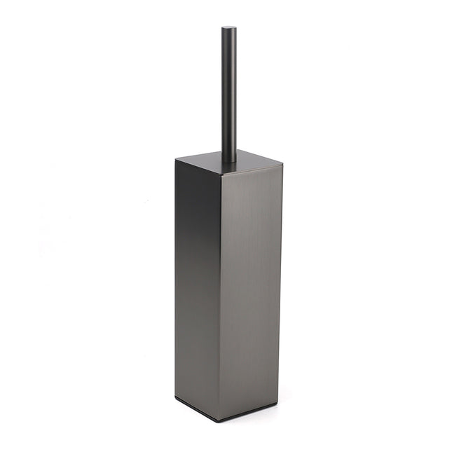 Bathroom Gun Metal Grey Square Toilet Brush 304 Stainless Steel Holder Cup Kit.