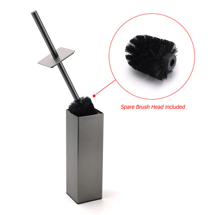 Bathroom Gun Metal Grey Square Toilet Brush 304 Stainless Steel Holder Cup Kit.